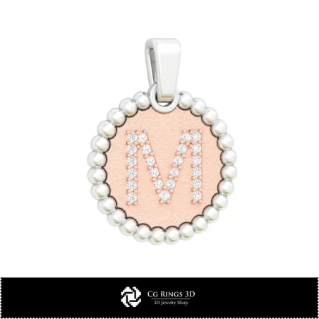 3D Pendant With Letter M Home, Jewelry 3D CAD, Pendants 3D CAD , 3D Letter Pendants, 3D Ball Pendants