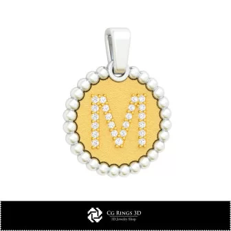 3D Pendant With Letter M Home, Jewelry 3D CAD, Pendants 3D CAD , 3D Letter Pendants, 3D Ball Pendants