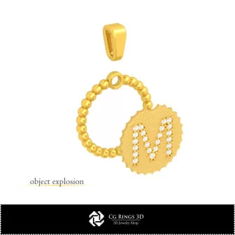 Pendentif 3D avec lettre M Maison, Bijoux CAO 3D, Pendentifs CAO 3D, Pendentifs lettre 3D, Pendentifs boule 3D