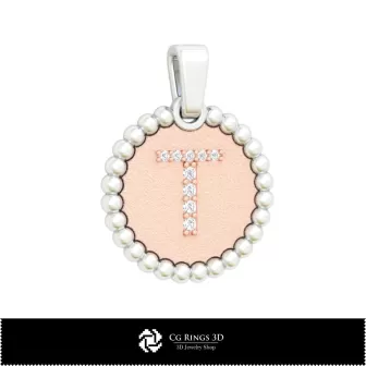 带字母T的3D吊坠 家居，珠宝3D CAD，吊坠3D CAD，3D字母吊坠，3D球形吊坠