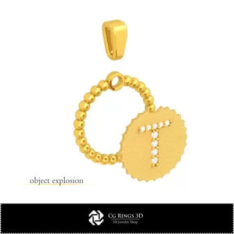 3D-Anhänger mit Buchstabe T Home, Schmuck 3D-CAD, Anhänger 3D-CAD, 3D-Buchstabenanhänger, 3D-Kugelanhänger