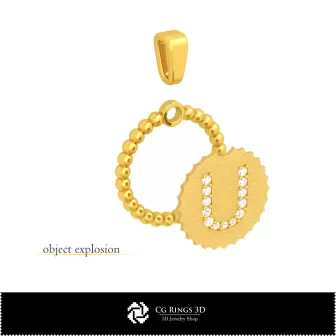 Pendentif 3D avec lettre U Maison, Bijoux 3D CAO, Pendentifs 3D CAO, Pendentifs lettre 3D, Pendentifs boule 3D