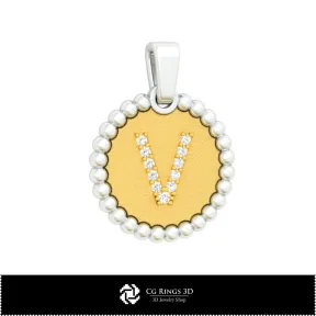3D Pendant With Letter V Home,  Jewelry 3D CAD, Pendants 3D CAD , 3D Letter Pendants, 3D Ball Pendants