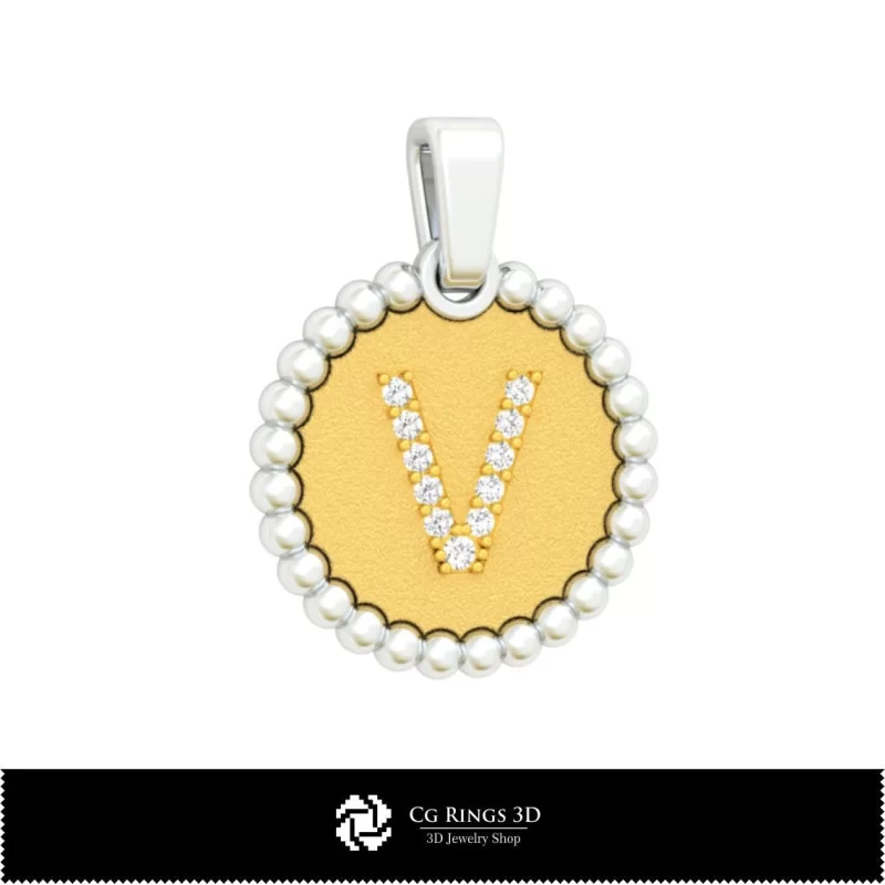 3D Pendant With Letter V Home, Jewelry 3D CAD, Pendants 3D CAD , 3D Letter Pendants, 3D Ball Pendants