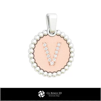 3D Pendant With Letter V Home, Jewelry 3D CAD, Pendants 3D CAD , 3D Letter Pendants, 3D Ball Pendants