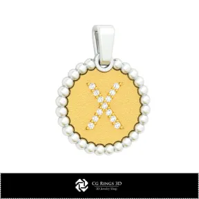3D Pendant With Letter X Home,  Jewelry 3D CAD, Pendants 3D CAD , 3D Letter Pendants, 3D Ball Pendants