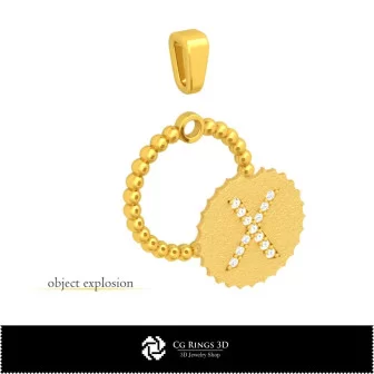 3D-Anhänger mit Buchstabe X Home, Schmuck 3D-CAD, Anhänger 3D-CAD, 3D-Buchstabenanhänger, 3D-Kugelanhänger
