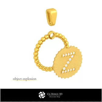 3D-Anhänger mit Buchstabe Z für Zuhause, Schmuck-3D-CAD, Anhänger-3D-CAD, 3D-Buchstaben-Anhänger, 3D-Kugel-Anhänger