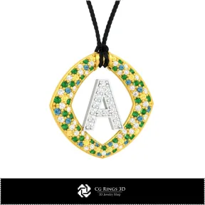 3D Pendant With Letter A Home,  Jewelry 3D CAD, Pendants 3D CAD , 3D Letter Pendants