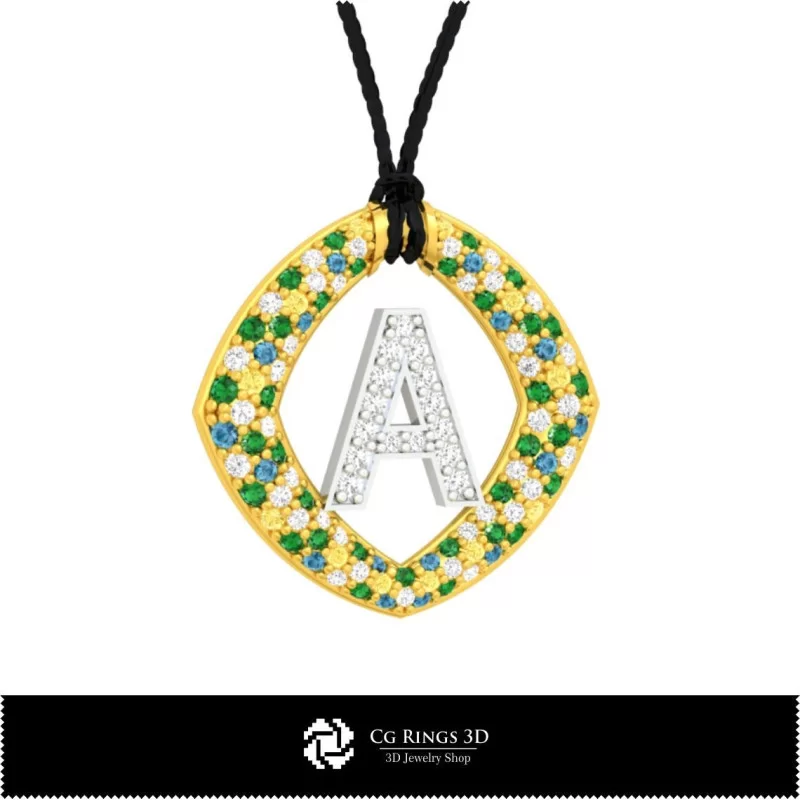 3D Pendant With Letter A Home, Jewelry 3D CAD, Pendants 3D CAD , 3D Letter Pendants