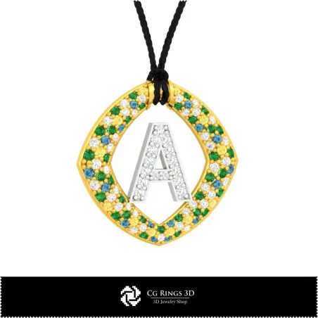 3D Pendant With Letter A Home, Jewelry 3D CAD, Pendants 3D CAD , 3D Letter Pendants