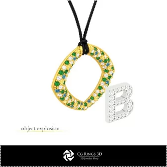 Pendentif 3D avec lettre B pour la maison, bijouterie 3D CAO, pendentifs 3D CAO, pendentifs lettre 3D
