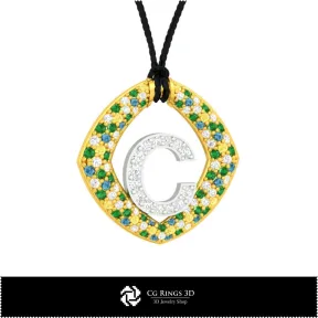 Pendentif 3D avec lettre C Maison, Bijoux CAO 3D, Pendentifs CAO 3D, Pendentifs lettre 3D