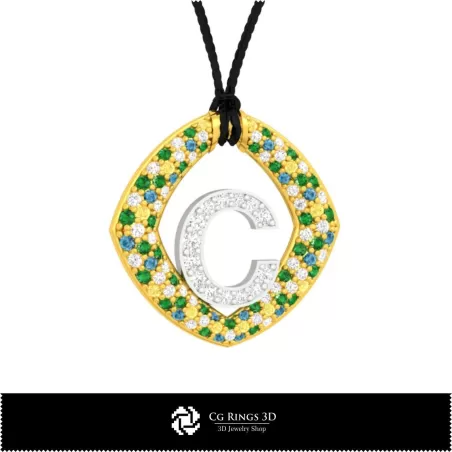 Pendentif 3D avec lettre C Maison, Bijoux CAO 3D, Pendentifs CAO 3D, Pendentifs lettre 3D
