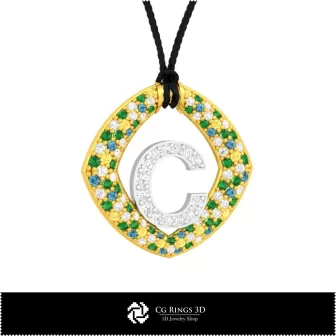 3D Pendant With Letter C Home, Jewelry 3D CAD, Pendants 3D CAD , 3D Letter Pendants