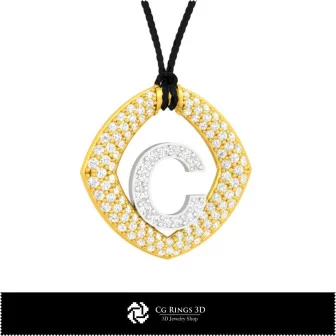 Pendentif 3D avec lettre C Maison, Bijoux CAO 3D, Pendentifs CAO 3D, Pendentifs lettre 3D