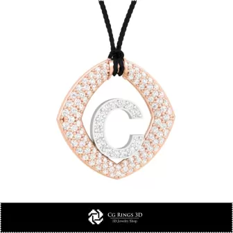 Pendentif 3D avec lettre C Maison, Bijoux CAO 3D, Pendentifs CAO 3D, Pendentifs lettre 3D