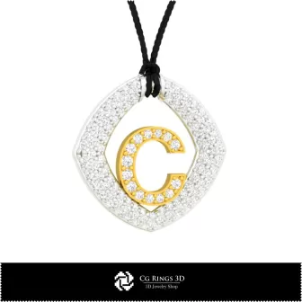 Pendentif 3D avec lettre C Maison, Bijoux CAO 3D, Pendentifs CAO 3D, Pendentifs lettre 3D