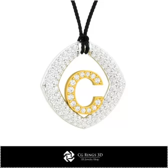Pendentif 3D avec lettre C Maison, Bijoux CAO 3D, Pendentifs CAO 3D, Pendentifs lettre 3D