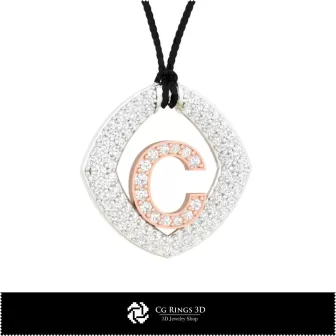 Pendentif 3D avec lettre C Maison, Bijoux CAO 3D, Pendentifs CAO 3D, Pendentifs lettre 3D