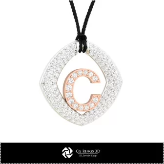 Pendentif 3D avec lettre C Maison, Bijoux CAO 3D, Pendentifs CAO 3D, Pendentifs lettre 3D