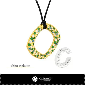 Pendentif 3D avec lettre C Maison, Bijoux CAO 3D, Pendentifs CAO 3D, Pendentifs lettre 3D