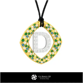 3D CAD Pendant With Letter D Home,  Jewelry 3D CAD, Pendants 3D CAD , 3D Letter Pendants