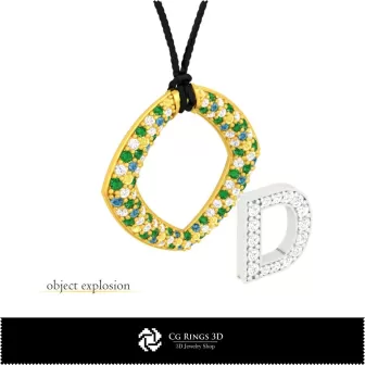 3D-CAD-Anhänger mit Buchstabe D Zuhause, Schmuck 3D-CAD, Anhänger 3D-CAD, 3D-Buchstabenanhänger