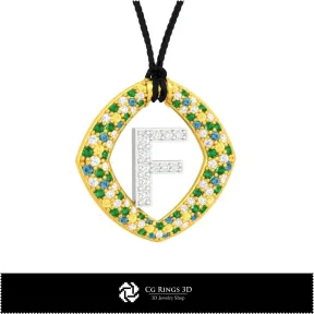 3D CAD Pendant With Letter F Home,  Jewelry 3D CAD, Pendants 3D CAD , 3D Letter Pendants
