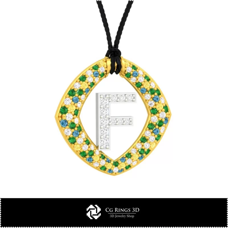 3D CAD Pendant With Letter F Home, Jewelry 3D CAD, Pendants 3D CAD , 3D Letter Pendants