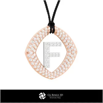 3D CAD Pendant With Letter F Home, Bijoux 3D CAO, Pendentifs 3D CAO, Pendentifs Lettre 3D