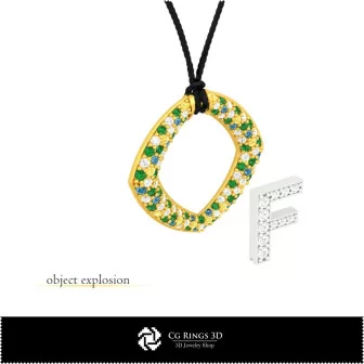 3D CAD Pendant With Letter F Home, Jewelry 3D CAD, Pendants 3D CAD , 3D Letter Pendants