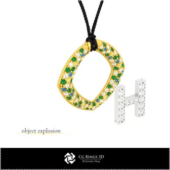 3D-CAD-Anhänger mit Buchstabe H Home, Schmuck 3D-CAD, 3D-CAD-Anhänger, 3D-Buchstaben-Anhänger