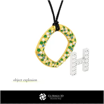 3D 字母 H 家居吊坠，珠宝 3D CAD，吊坠 3D CAD，3D 字母吊坠