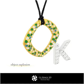 3D-CAD-Anhänger mit Buchstabe K Zuhause, Schmuck 3D-CAD, Anhänger 3D-CAD, 3D-Buchstabenanhänger
