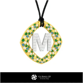 3D CAD Pendant With Letter M Home,  Jewelry 3D CAD, Pendants 3D CAD , 3D Letter Pendants