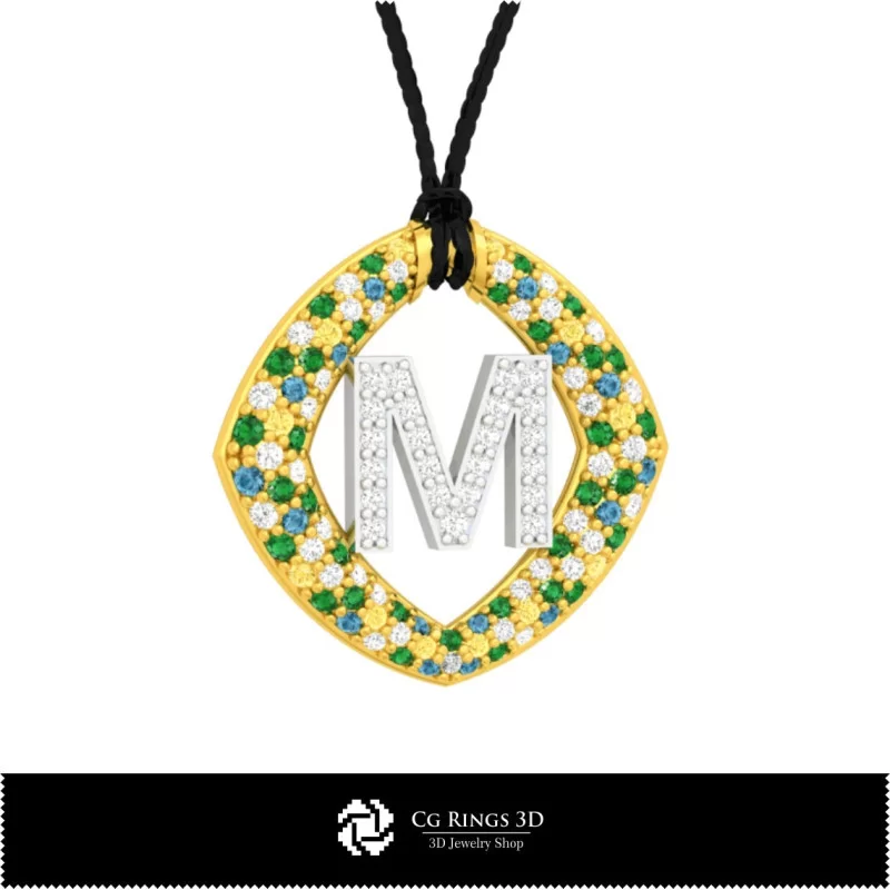 3D CAD Pendant With Letter M Home, Jewelry 3D CAD, Pendants 3D CAD , 3D Letter Pendants