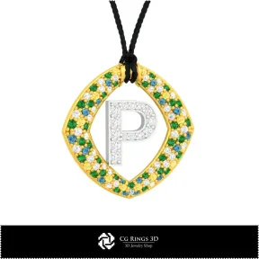 3D CAD Pendant With Letter P Home,  Jewelry 3D CAD, Pendants 3D CAD , 3D Letter Pendants