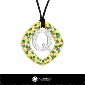Pendentif 3D CAO avec lettre Q Maison, Bijoux 3D CAO, Pendentifs 3D CAO, Pendentifs lettre 3D