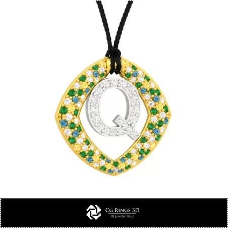 Ciondolo 3D CAD con lettera Q Casa, Gioielli 3D CAD, Ciondoli 3D CAD, Ciondoli lettera 3D