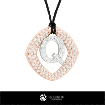 3D CAD Pendant With Letter Q Home, Jewelry 3D CAD, Pendants 3D CAD , 3D Letter Pendants