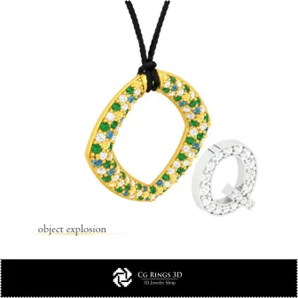 Pendentif 3D CAO avec lettre Q Maison, Bijoux 3D CAO, Pendentifs 3D CAO, Pendentifs lettre 3D