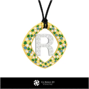 3D CAD Pendant With Letter R Home,  Jewelry 3D CAD, Pendants 3D CAD , 3D Letter Pendants