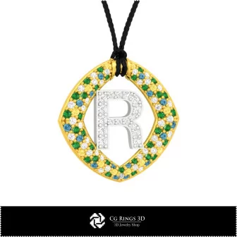 3D CAD Pendant With Letter R Home, Jewelry 3D CAD, Pendants 3D CAD , 3D Letter Pendants