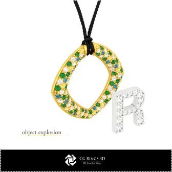 3D-CAD-Anhänger mit Buchstabe R Home, Schmuck 3D-CAD, Anhänger 3D-CAD, 3D-Buchstaben-Anhänger