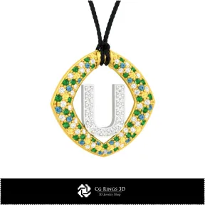 3D-CAD-Anhänger mit dem Buchstaben U Home, Schmuck 3D-CAD, Anhänger 3D-CAD, 3D-Buchstaben-Anhänger