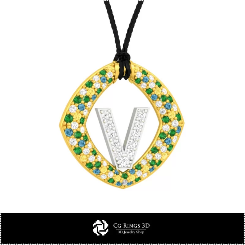 3D CAD Pendant With Letter V Home, Jewelry 3D CAD, Pendants 3D CAD , 3D Letter Pendants