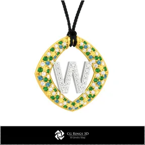 3D CAD Pendant With Letter W Home,  Jewelry 3D CAD, Pendants 3D CAD , 3D Letter Pendants