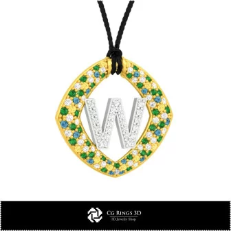 3D CAD Pendant With Letter W Home, Jewelry 3D CAD, Pendants 3D CAD , 3D Letter Pendants