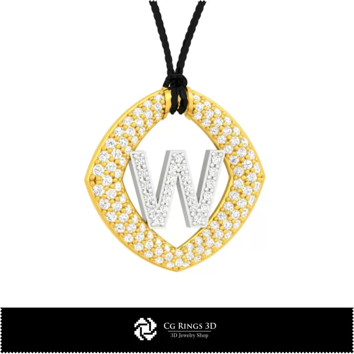 带字母W的3D CAD 吊坠